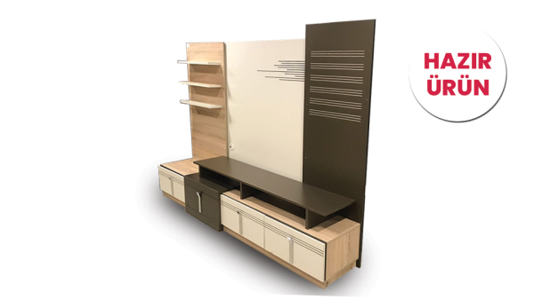 Teşhir Mobpo Ceviz Vitrinli Televizyon Ünitesi