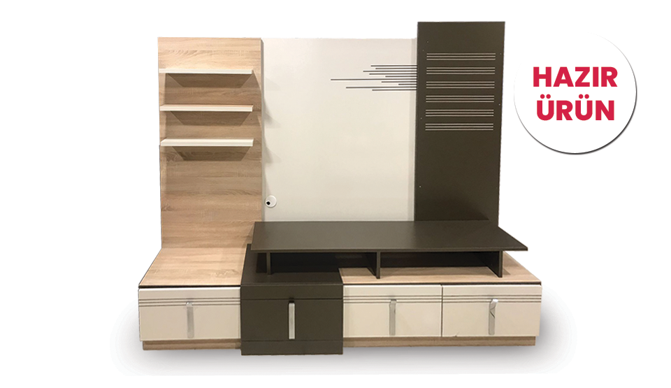 Teşhir Mobpo Ceviz Vitrinli Televizyon Ünitesi