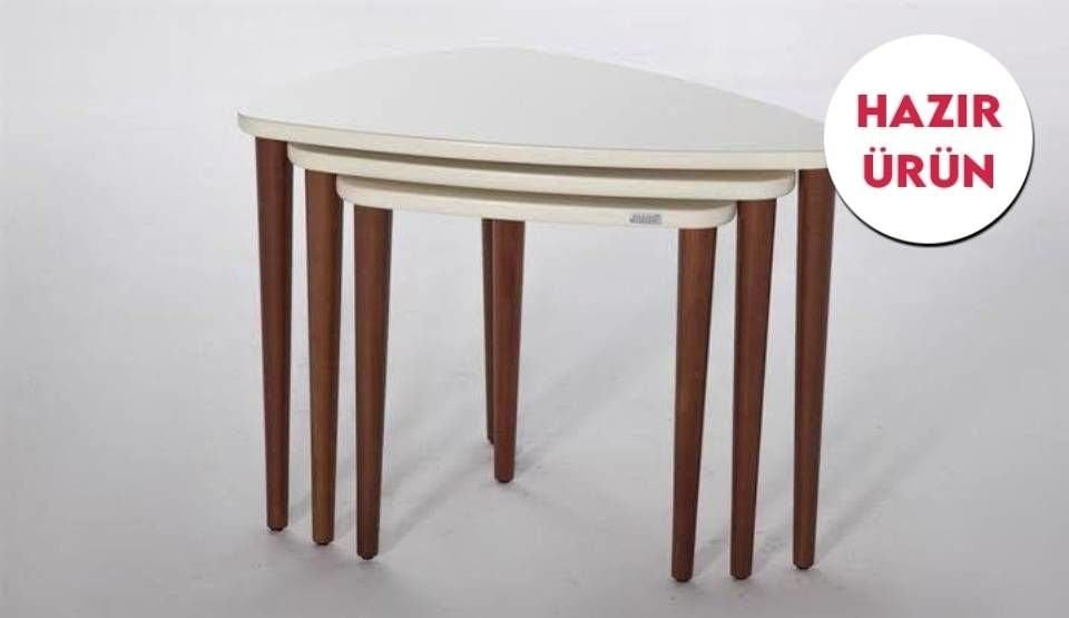 Piramit 3'lü Zigon Sehpa Krem-Ceviz (Hazır Ürün)