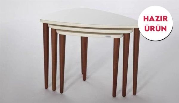 Piramit 3'lü Zigon Sehpa Krem-Ceviz (Hazır Ürün)