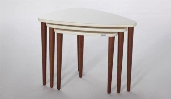 Piramit 3'lü Zigon Sehpa Krem-Ceviz (Hazır Ürün)