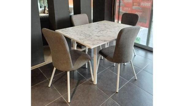 Teşhir Sihirli Beyaz Mermer Metal Mutfak Masa Takımı