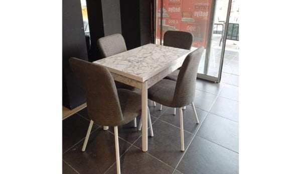 Teşhir Sihirli Beyaz Mermer Metal Mutfak Masa Takımı