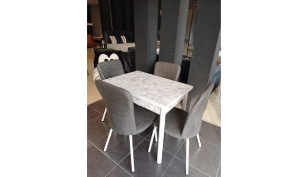 Teşhir Sihirli Beyaz Mermer Metal Mutfak Masa Takımı