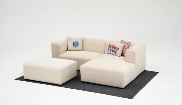 Linden Mini Köşe Koltuk Takımı Krem - Puf