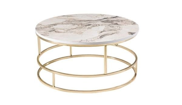 Frezya Orta Sehpa Beyaz Mermer Gold