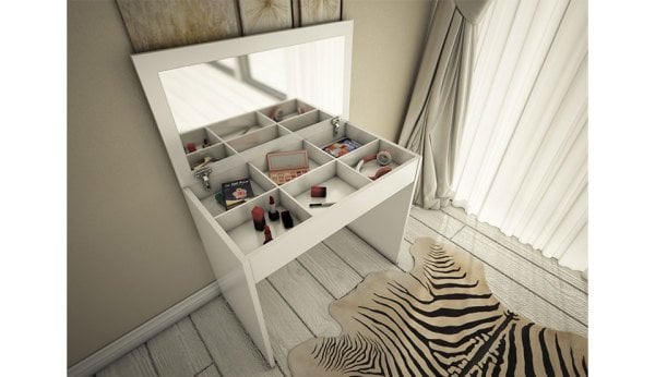 Arya Miranda Mode Aynalı Beyaz Makyaj Masası