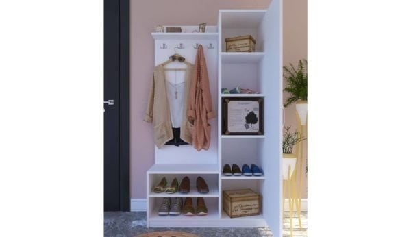 Teşhir Dalyan Aynalı Beyaz Vestiyer-Portmanto