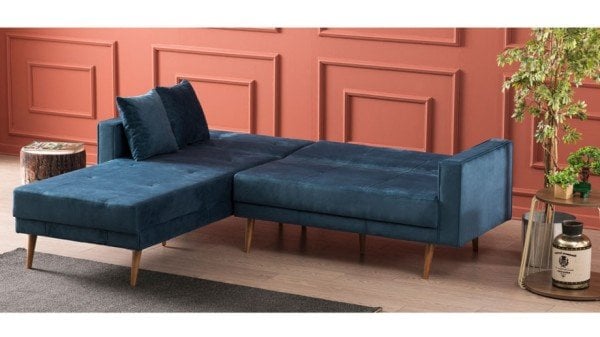 Dublin Yataklı Köşe Takımı Sol Köşe - Saks Mavisi