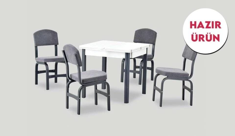 Teşhir Fırat Masa Ege Sandalye Mutfak Masası Takımı - 80x80 cm Gri-Beyaz