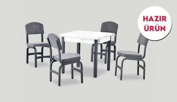 Teşhir Fırat Masa Ege Sandalye Mutfak Masası Takımı - 80x80 cm Gri-Beyaz