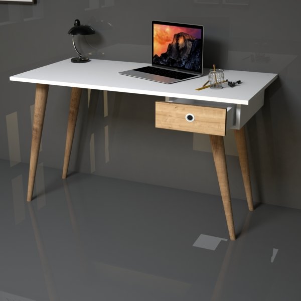 Emkawood Tina Masif Ayaklı Çekmeceli Safir Çalışma Masası
