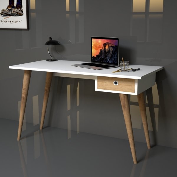 Emkawood Tina Masif Ayaklı Çekmeceli Safir Çalışma Masası