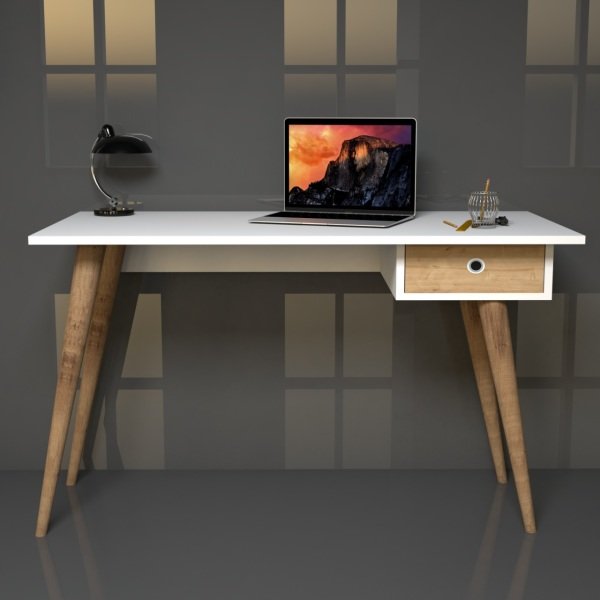 Emkawood Tina Masif Ayaklı Çekmeceli Safir Çalışma Masası