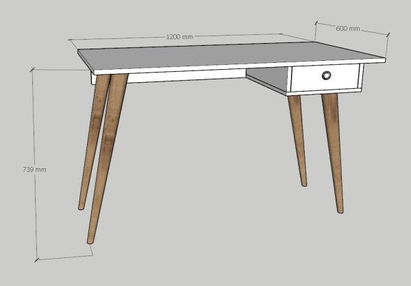 Emkawood Tina Masif Ayaklı Çekmeceli Safir Çalışma Masası