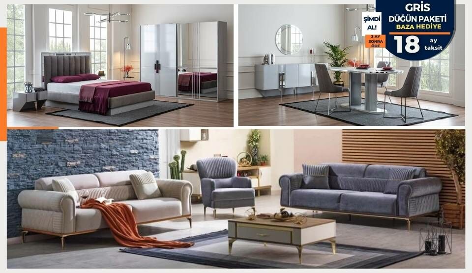 Gris Düğün Paketi (BAZA HEDİYE)