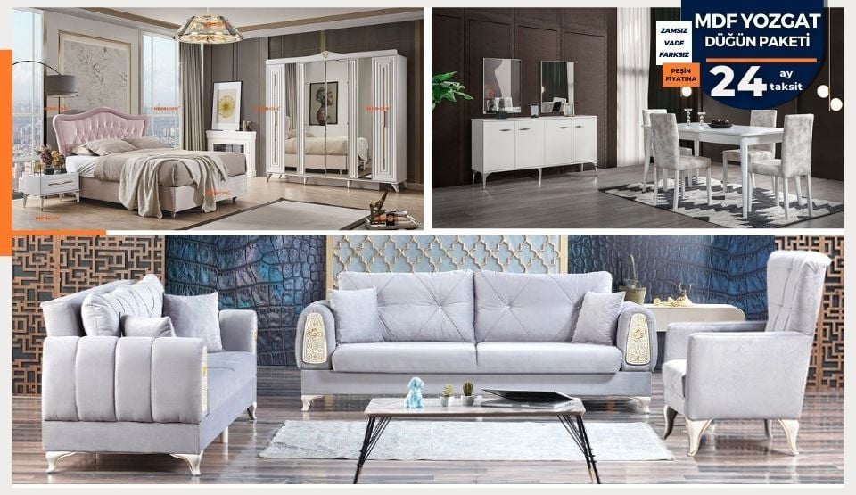 MDF Yozgat Düğün Paketi (YATAK + BAZA HEDİYE)