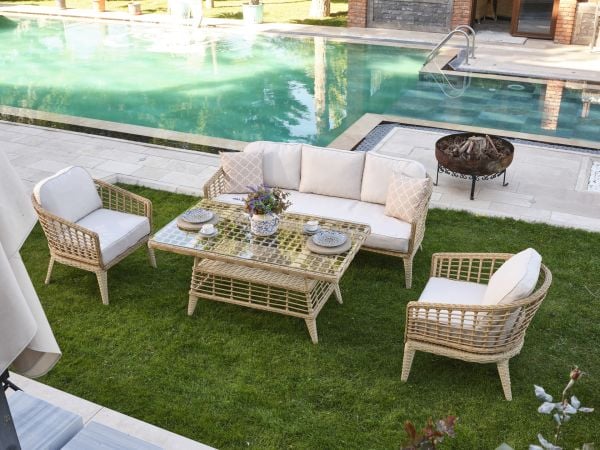 Teşhir Rodos Cam Sehpalı Oturma Grubu