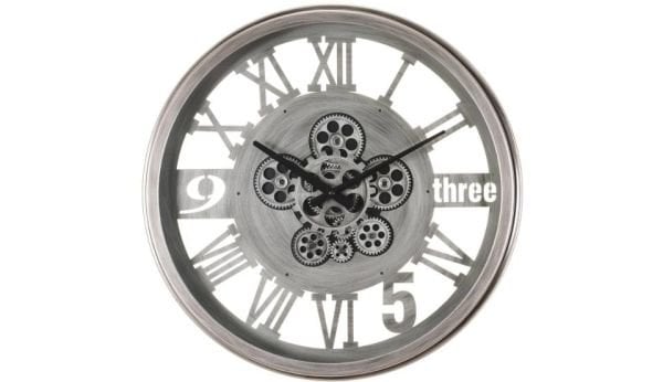 Çarklı Saat Çap 55 1 Gümüş Eskitme Duvar Saati