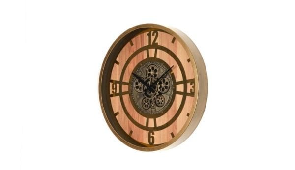 Çarklı Saat Çap 60 Altın-Ahşap Eskitme Duvar Saati