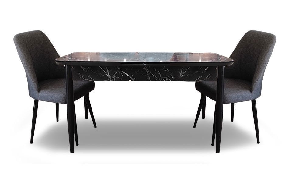 City Siyah Mermer Açılır Mutfak Masa Takımı