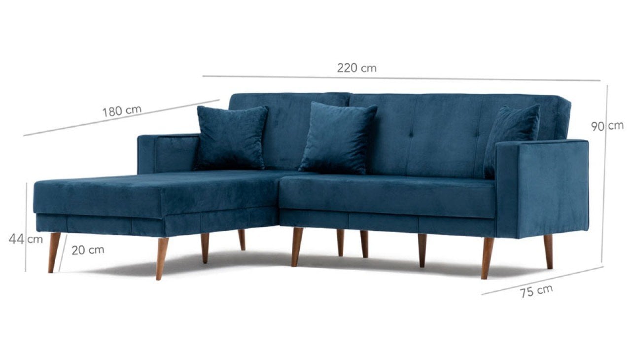 Dublin Yataklı Köşe Takımı Sol Köşe - Saks Mavisi