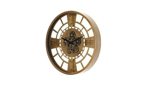 Çarklı Saat Çap 60 7 Altın Eskitme Duvar Saati