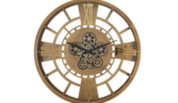 Çarklı Saat Çap 60 7 Altın Eskitme Duvar Saati
